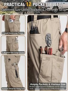 Pantalon cargo kaki pour homme, taille élastique, plusieurs poches, style workwear, tissu en polyester et coton, séchage rapide, printemps - Product Image 4