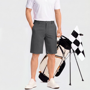 Pantalones cortos de golf grises para hombre, pantalones cortos casuales de verano de cintura media con bolsillo con cremallera, pantalones deportivos transpirables de color sólido para jugar al golf - Product Image 2