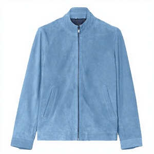 Chaqueta Azul para Hombre, Cuello Alto, Cierre de Cremallera, Estilo Casual para Otoño, Corte Regular, Color Sólido - Product Image 1