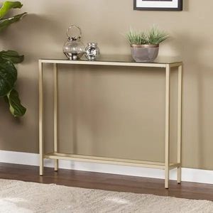 Table console en métal finition miroir avec plateau en verre ajoute une beauté réfléchissante à la décoration élégante des meubles de chambre ou de couloir. - Product Image 1