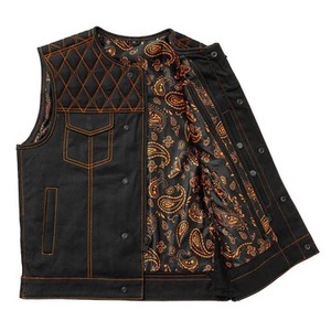 Gilet de motard en jean matelassé diamanté pour homme avec doublure cachemire, gilet de moto à port dissimulé, gilet en jean personnalisé - Product Image 3