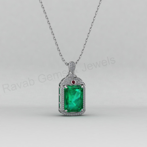Collier pendentif artisanal en or 18 carats et argent 925 avec émeraude, quartz et zircon cubique, style Art Déco, tendance, design chrétien, bijoux fins pour femmes - Product Image 3
