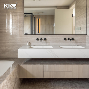 Lavabo in Marmo Lucidato Commerciale con 2 Rubinetti, Lavandino a Vasca Sospeso per Bagno con Doppio Lavabo - Product Image 6