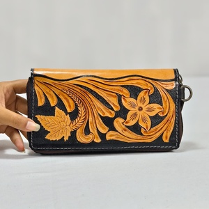 Cartera de mano de cuero genuino con diseño occidental, grabada a mano con flores y pintada, elegante cartera de cuero para mujer - Product Image 3