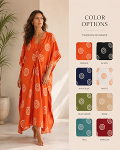 Vestido Kaftán Bohemio Tie Dye Naranja Personalizado para Mujer, Vestido Maxi Moderno de Verano, Traje de Playa, Ropa de Dormir Étnica con Cuello en V - Product Image 3
