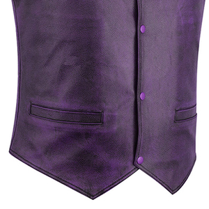 Nouveau gilet de motard décontracté en cuir véritable violet et noir pour homme, grande taille, sans manches, coupe-vent, avec logo personnalisé - Product Image 4