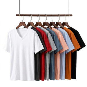 T-shirt d'été ample en coton pur à col en V et manches courtes, broderie personnalisée du logo OEM, fabrication chinoise BD, vêtement de travail anti-humidité - Product Image 1