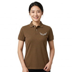 Polo en coton Oxford marron pour homme, manches courtes, logo brodé, décontracté, respirant, design avant, coupe classique - Product Image 3