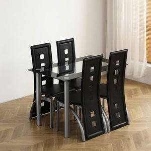 Set da Pranzo Nero a 5 Pezzi con Piano in Vetro Temperato e Gambe Nere, Adatto per Cucina e Sala da Pranzo, Include 4 Sedie - [Stesso Codice] - Product Image 3