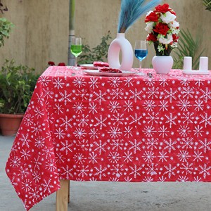 <b>Red</b> Printed Snowflake <b>Tablecloth</b> Polyester Washable Party Use Classic Style Table Cover Eco-Friendly Dustproof Modern Home - Product Image 1