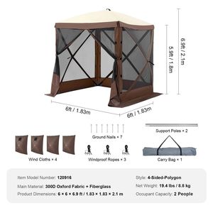 Gazebo a 4 Lati 6x6FT con Tenda Pop-Up, Riparo dal Sole con 4 Finestre in Rete Rimovibili per Privacy e Protezione dal Vento - Product Image 3