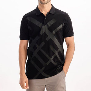 Polo de Hombre con Estampado Geométrico Negro, Manga Corta, Tejido, Casual, Transpirable, Corte Regular - Product Image 4