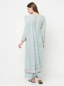 Salwar Kameez en coton bleu clair pour femmes avec dupatta brodé, tenue traditionnelle indienne et pakistanaise, longueur cheville, coupe classique - Product Image 3