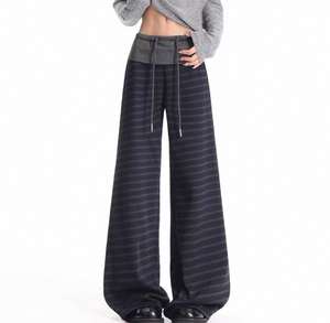 Pantalon large oversize rayé pour femme, style streetwear décontracté, taille haute, coupe ample, style coréen, pantalon de survêtement - Product Image 2