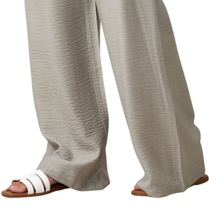 Pantalon Palazzo Femme en Crêpe à Coupe Droite Mi-Haute, Décontracté et Ample, avec Cordon Élastique, 100% Coton Uni, Poches Latérales, Idéal au Quotidien - Product Image 5
