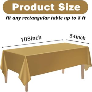 2 pièces de housses de table jetables en plastique doré, rectangulaires, 54 x 108 pouces, pour fêtes - Product Image 1