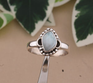 Bague de mariage en larimar naturel de forme fantaisie, argent sterling 925, pierre bleue authentique, bijoux artisanaux classiques - Product Image 3