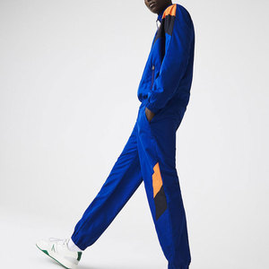 Men's Blue Orange Color Blocked Tracksuit Set Zipper Closure Elastic Waist Regular Fit Polyester Outdoor Wear - Product Image 3