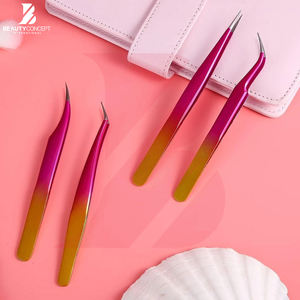 Extensions de cils à pointe incurvée, pince à cils rose et jaune dégradé pour isolation et volume des cils - Product Image 3