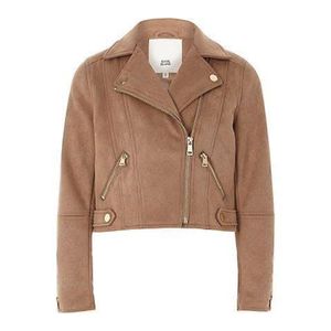 Chaqueta de cuero estilo motero asimétrica color borgoña - Product Image 6