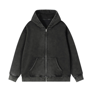 Sweat à capuche zippé pour homme, effet délavé, teinture marbrée, détails effilochés, style vintage grunge, streetwear, vêtement d'extérieur - Product Image 5