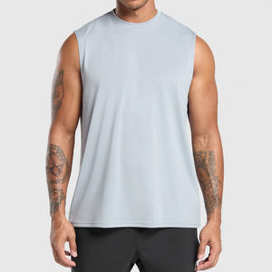 <b>Men's</b> <b>Black</b> Sleeveless <b>Tank</b> <b>Top</b> O-Neck Solid Color Breathable Knitted Polyester Sporty Front Logo - Product Image 1