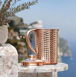Copper jug set for decorative kitchen display presentation water serving metal set with <b>glasses</b> durable reusable kitchen dining - Product Image 4