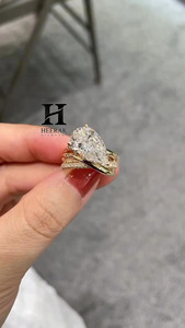 High-End 5ct Pear Cut <b>Statement</b> <b>Ring</b> for Women 18K Gold Plated Multi-Layer Cross Band Wedding <b>Ring</b> Luxury Architectural Diamond - Product Image 4