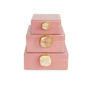 Contemporary Pink Decorative Box Set with Crystal Accent Handles Stylish Home | Storage Solution for Modern Interior Decoration - Product Image 1