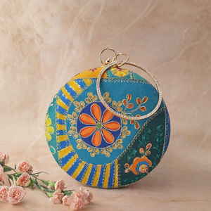 Turquoise Blue Round Embroidered <b>Clutch</b> Bag Luxury <b>Wedding</b> Evening Handbag for Women Occasions - Product Image 4