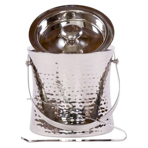 Cubo de Hielo de Acero Inoxidable Martillado de Lujo con Tapa y Pinzas, Enfriador de Vino y Champán de Doble Pared Aislado para Bar en Casa - Product Image 1