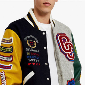 แจ็คเก็ต Letterman Varsity คุณภาพสูง ตัวเสื้อทำจากผ้าขนสัตว์ แขนเสื้อทำจากหนังแท้ เหมาะสำหรับใส่ในฤดูหนาว แจ็คเก็ตผู้ชายทันสมัยและมีสไตล์ - Product Image 4