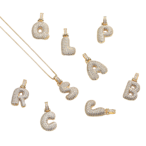 14K Gold Plated Letter Pendant <b>Necklace</b> Zircon Clavicle Chain Hip Hop Brass Charm Jewelry for Men Women - Product Image 5