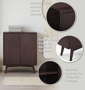 Meuble de rangement à 2 portes cannelé en noyer foncé, personnalisable OEM, buffet/consolade en bois polyvalent pour usage multiple - Product Image 4