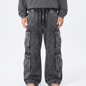 Pantalon de jogging cargo ample en coton délavé à l'acide pour homme, coupe oversize, multi-poches, style streetwear décontracté, design personnalisé - Product Image 4