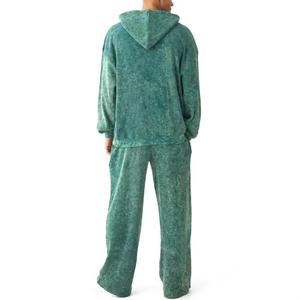 Ensemble de survêtement unisexe en molleton de coton vert, coupe ample, couleur unie, style vintage, décontracté, séchage rapide, longueur intégrale, poches latérales - Product Image 3