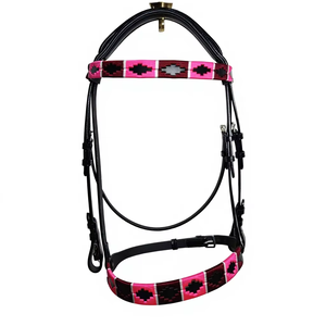 Bridon d'équitation en cuir PU avec boucles en acier inoxydable, design tricoté, sangle de ventre et frontal pour chevaux de taille Cob - Product Image 2