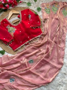 Khatli Pearl Grace <b>Saree</b> Floral Moti Elegance <b>Saree</b> <b>Satin</b> Pearl Bloom <b>Saree</b> Cutdana Pearl Beauty <b>Saree</b> Handcrafted Flower Charm - Product Image 1