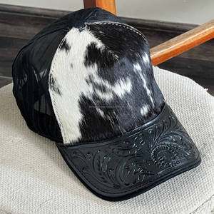 Casquette Trucker en Cuir de Vachette Noir Façonné à la Main, Style Western, avec Visière et Maille Respirante, Réglable par Fermeture Snapback pour Hommes et Femmes - Product Image 2