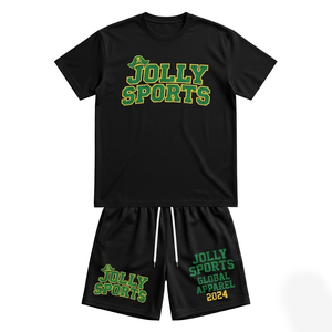 Conjunto de camiseta y pantalones cortos para mujer de algodón y poliéster premium de 280 GSM, color negro, con estampado abullonado y logotipo personalizado, 100% algodón. - Product Image 1