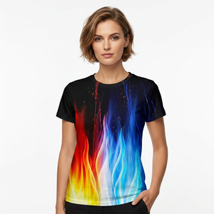 Men's Casual T-<b>Shirt</b> Short Sleeve O-Neck <b>Flame</b> Print 100% Polyester Breathable Regular Fit Knitted Fabric - Product Image 4