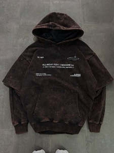 Wholesale Heavyweight Vintage Wash Layered <b>Hoodie</b> Custom Drop Shoulder Fake Two-Piece Heavy Cotton Graphic <b>Festival</b> Streetwear - Product Image 1