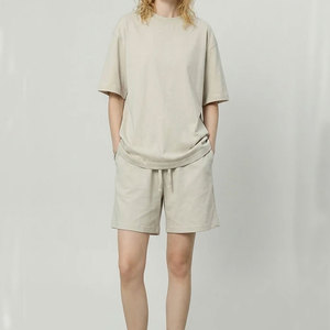 Ensemble de shorts décontractés pour femmes de haute qualité, deux pièces, t-shirts d'été en coton satiné, séchage rapide, coupe régulière - Product Image 1