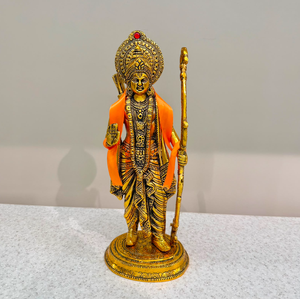 Dhatukala - Nueva llegada: Ídolo del Señor Shri Ram con acabado en oro antiguo, figura tradicional de aluminio para Diwali, bodas, templos y hogares. - Product Image 1