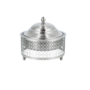 Casserole ronde moderne en acier inoxydable, finition argentée polie, compatible lave-vaisselle, pour usage hôtelier et événements de mariage - Product Image 1