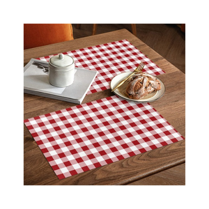 Red And White Checkered Rectangle Placemat Cotton 13x18 Inches 200 GSM GOTS Certified Woven <b>Table</b> Mat Home Use Washable Plaid - Product Image 1