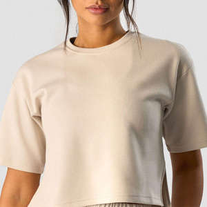 T-shirts décontractés pour femmes en gros, crop top à manches courtes, couleur unie, pour l'été, service OEM avec logo personnalisé - Product Image 5