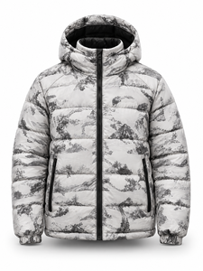 Men's Hooded Puffer <b>Jacket</b> Plain Waterproof Quick Dry Windproof Zipper Closure Polyester Wadding Winter <b>Casual</b> Coat Front Logo - Product Image 1