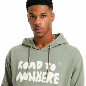 Sweat-shirt à capuche vert olive pour homme, coupe classique, décontracté, 100 % polyester, molleton bouclette, poche imprimée, hiver, vêtement éco-responsable - Product Image 6