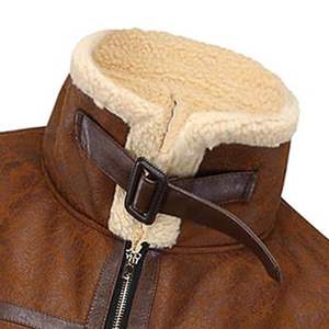 Chaqueta de Motociclista de Cuero Genuino para Hombre con Forro de Sherpa, Cierre de Cremallera, Resistente al Viento, Gruesa, Corte Regular, Color Marrón Sólido - Product Image 3